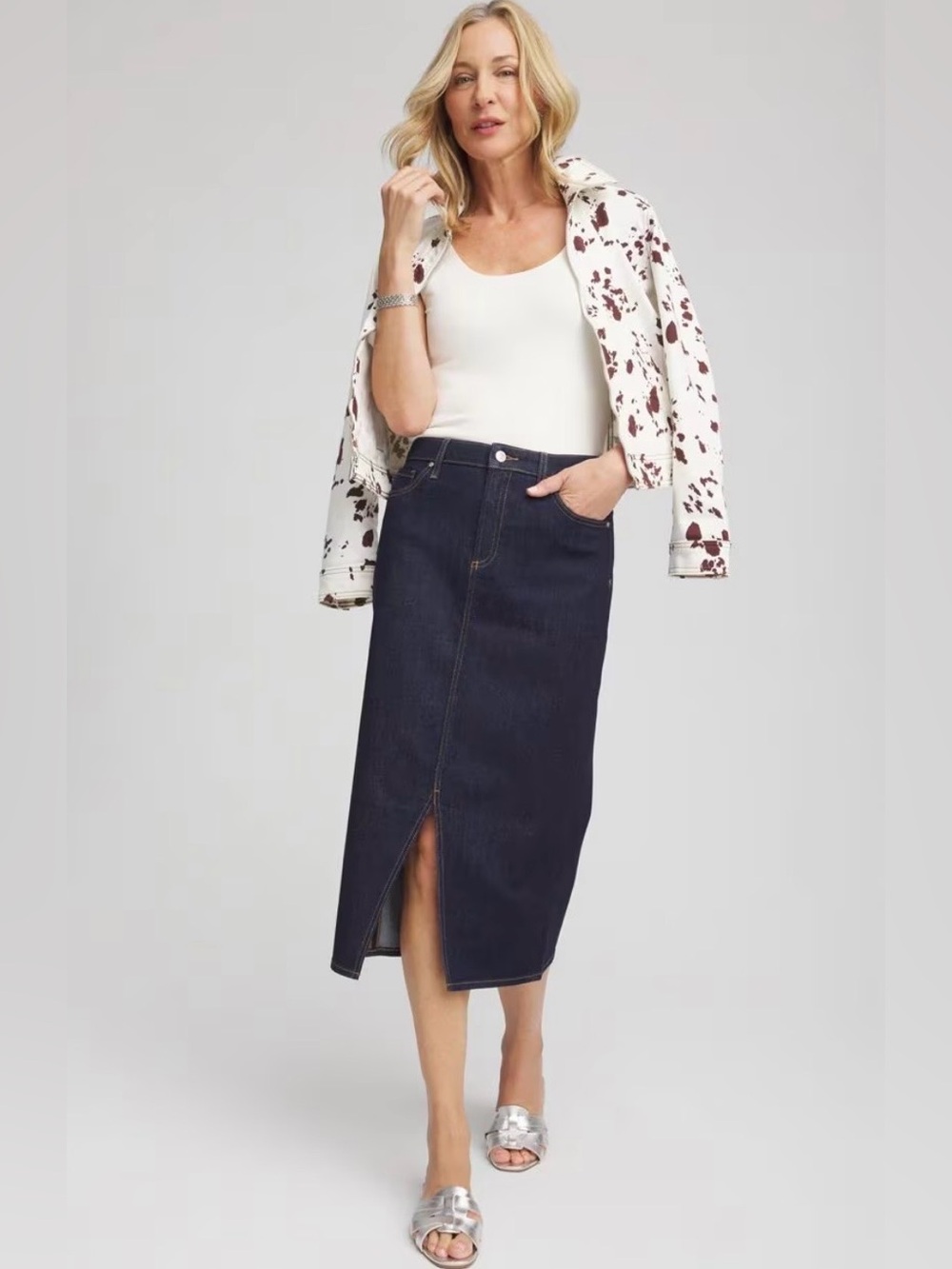 NWT Chico's A-Line Denim Midi Skirt w/ Vented Front
